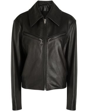 Lemaire Designer Leather Jacket Uk14 - Black