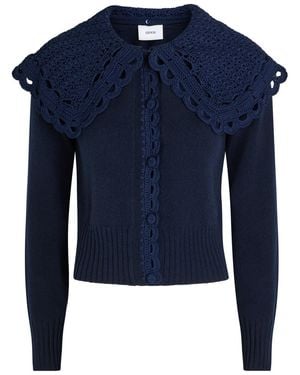 Erdem Crochet Collar Wool-Blend Cardigan - Blue