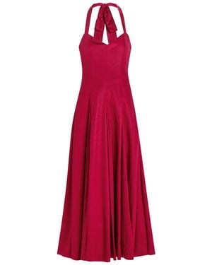 Alice + Olivia Isabelle Pleated Stretch-Sateen Midi Dress - Red