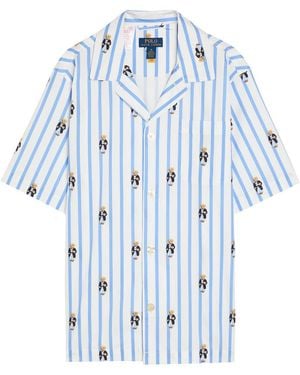 Polo Ralph Lauren Striped Polo-Bear Cotton-Poplin Sleep Shirt - Blue