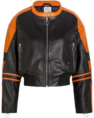 AN-Y1 Biker Padded Colour-Blocked Leather Jacket - Black