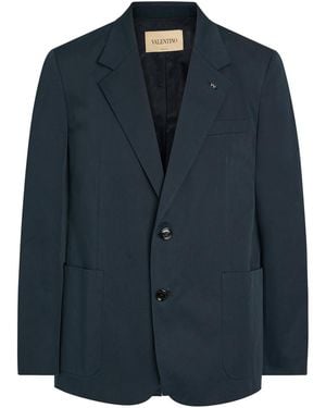 Valentino Cotton Gabardine Blazer - Blue