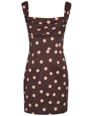 Rebecca Vallance Vivanne Polka-Dot Slubbed-Poplin Mini Dress - Brown
