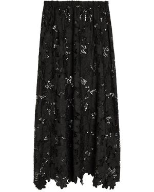 SOLAQUA Margaux Embroidered Guipure-Lace Maxi Skirt - Black