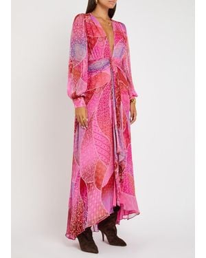 RIXO London Meera Patterned Silk-Chiffon Midi Dress - Pink