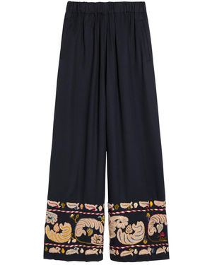 Bode Feather Runner Embroidered Cotton-Blend Trousers - Blue
