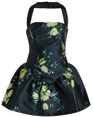 De La Vali Aura Floral-Print Faille Mini Dress - Blue