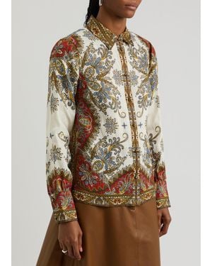 Veronica Beard Maryam Paisley-Print Linen Shirt - Brown