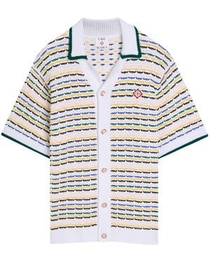 CASABLANCA Logo-Appliquéd Patterned Cotton-Knit Shirt - White