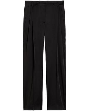 Stella McCartney Pleated Straight-Leg Satin Trousers - Black