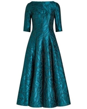 Talbot Runhof Patterned-Jacquard Woven Midi Dress - Blue