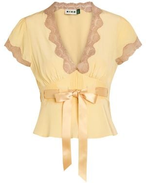 RIXO London Daniela Lace-Trim Silk Top - Yellow