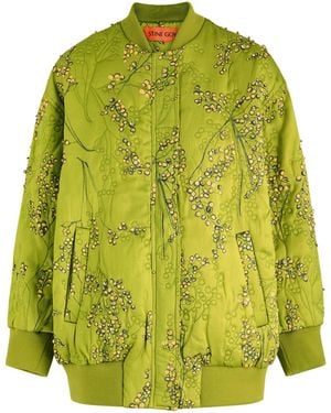 Stine Goya Floral-Print Embellished Satin Bomber Jacket - Green