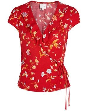 Reformation Clemence Floral-Print Crepe Wrap Top - Red
