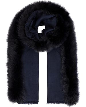 AMA Pure Fur-Trimmed Wool Scarf - Blue
