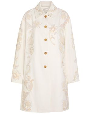 Dries Van Noten Rondero Floral-Appliquéd Cotton Coat - Natural
