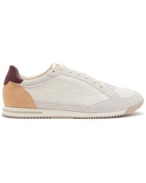 Brunello Cucinelli Panelled Grained Leather Trainers - White