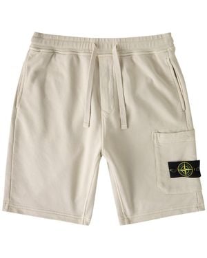 Stone Island Logo Cotton Shorts - Natural