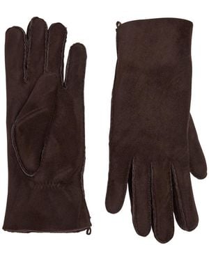 Agnelle Denise Shearling-Lined Suede Gloves - Brown