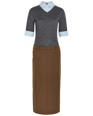 STAUD Geo Layered Woven Midi Dress - Multicolor