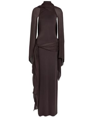 De La Vali Sabela Detachable-Bolero Jersey Gown - Brown