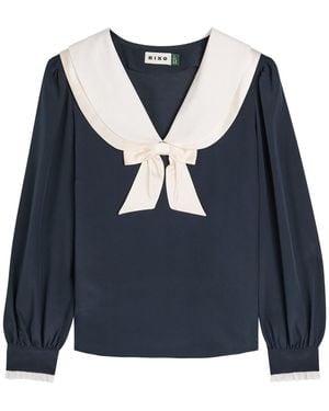RIXO London Eimer Sailor-Collar Silk-Crepe Blouse - Blue