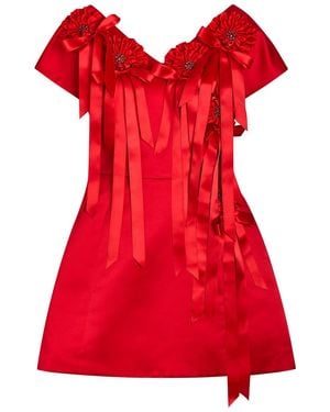 Simone Rocha Rosette-Appliquéd Duchess Satin Mini Dress - Red