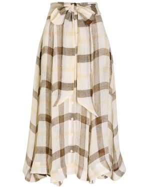 Lisa Marie Fernandez Checked Belted Linen-Blend Midi Skirt - Natural