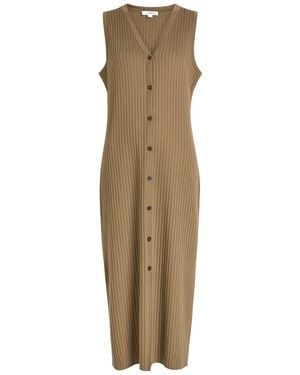 Vince Ribbed Stretch-Knit Midi Dress - Natural