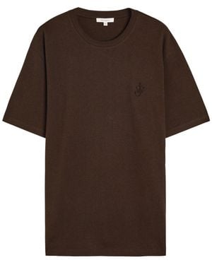 JW Anderson Anchor Embroidered Cotton T-Shirt - Brown