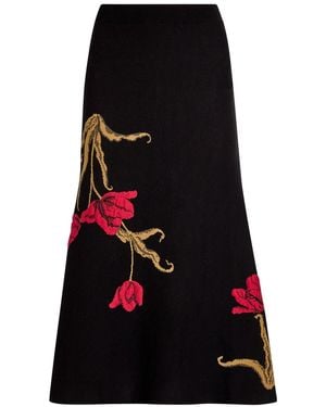 Erdem Floral-Intarsia Knit Midi Skirt - Black