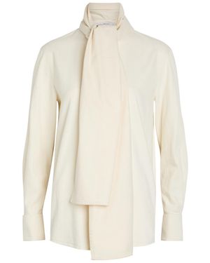 Another Tomorrow Scarf-Effect Chambray Blouse - Natural