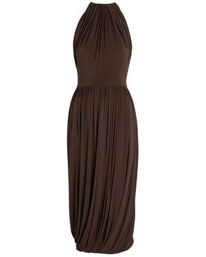 Alaïa Sculpting Ruched Wool Midi Dress - Grey
