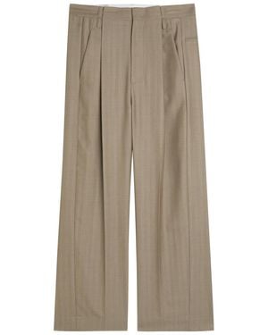Victoria Beckham Wide-Leg Wool Trousers - Natural