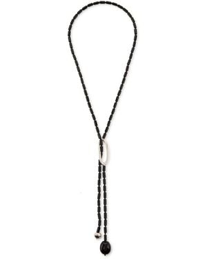 AGMES Annaya Lariat Sterling Beaded Necklace - Black