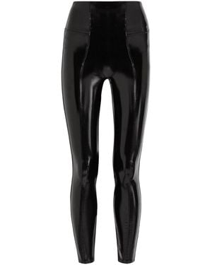 Spanx Paneled Faux Patent Leather Leggings - Black