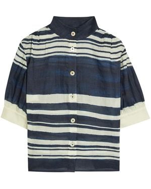 Veronica Beard Hollandale Striped Ramie Shirt - Blue