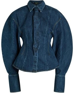A.W.A.K.E. MODE Puff-Sleeve Denim Shirt - Blue