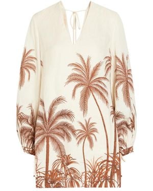 ANDRES OTALORA Y El Mar Printed Linen Mini Dress - White