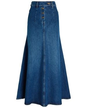 A.W.A.K.E. MODE Cut-Out Flared Denim Midi Skirt - Blue
