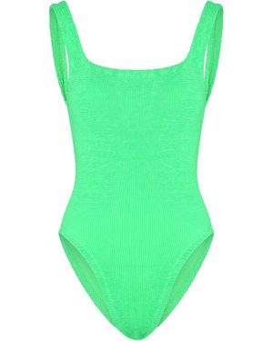 Hunza G Seersucker Swimsuit, Square Neck, Low Back, Hand Wash, Swimsuit - Green