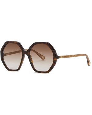 Chloé Chloé Esther Tortoiseshell Hexagon-Frame Sunglasses, Lenses - Brown