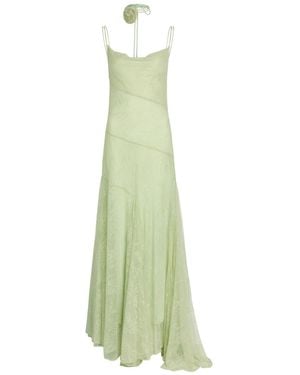De La Vali Calima Asymmetric Lace Maxi Dress - Green