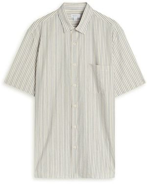 Sunspel Striped Embroidered Cotton Shirt - White