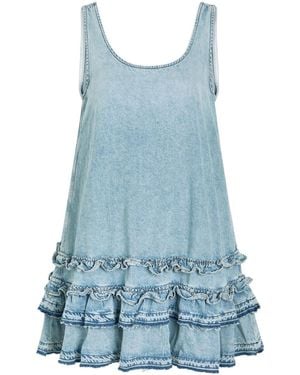 Ganni Frill Denim Mini Dress - Blue