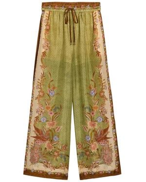 Zimmermann Indra Printed Silk Trousers - Green