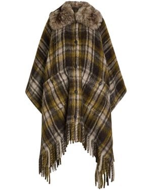 Moncler Plaid Brushed Wool-Blend Cape - Brown
