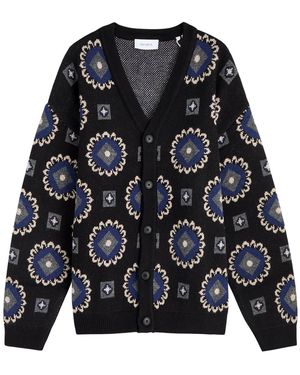 Les Deux Intarsia Knitted Wool-Blend Cardigan - Black