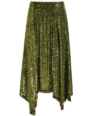 Rabanne Asymmetric Sequined Midi Skirt - Green