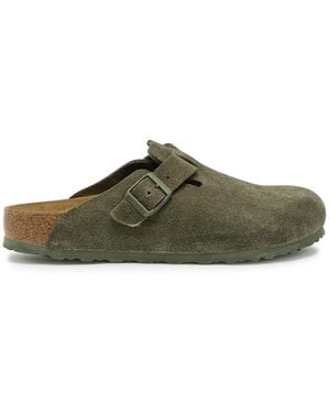 Birkenstock Boston Suede Sliders - Green